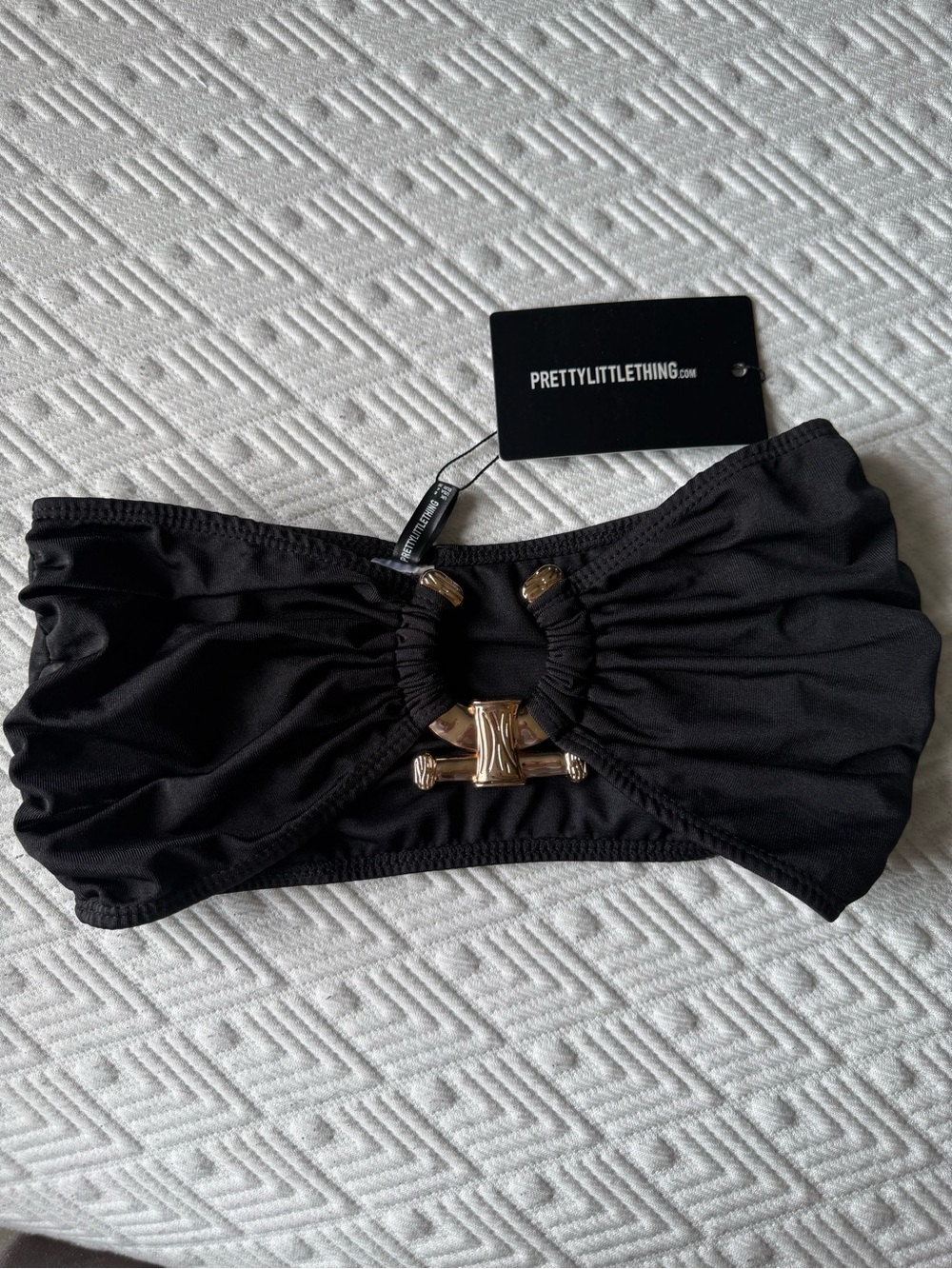PrettyLittleThing Black Bandeau Top with Gold Hardware